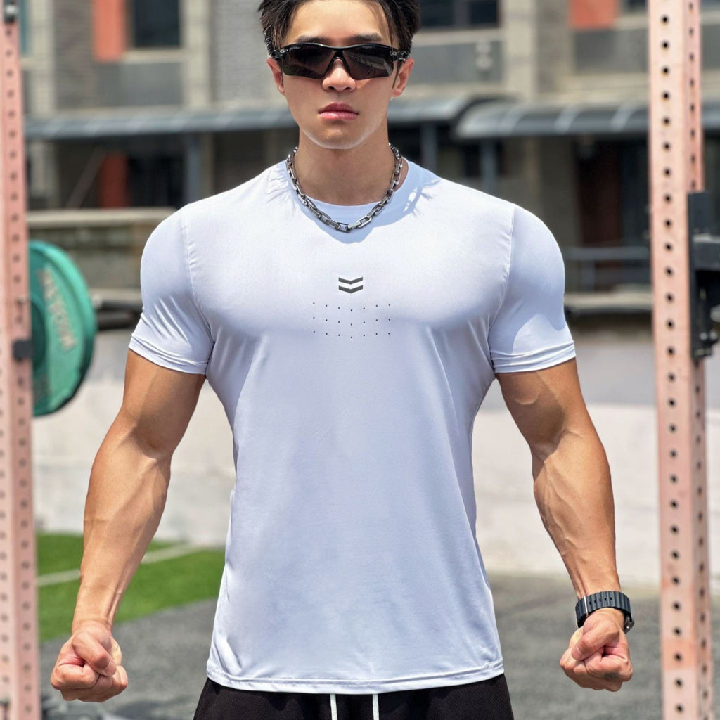 Muscle Fit Compression Fitness Short Sleeve Men's Basketball Running Training Cool Stretch Sports T-Shirt