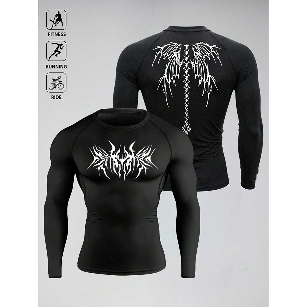 Printed Long Sleeve T-Shirt for Basketball, Football, Training, Fitness, Quick-Dry, Breathable Running Top