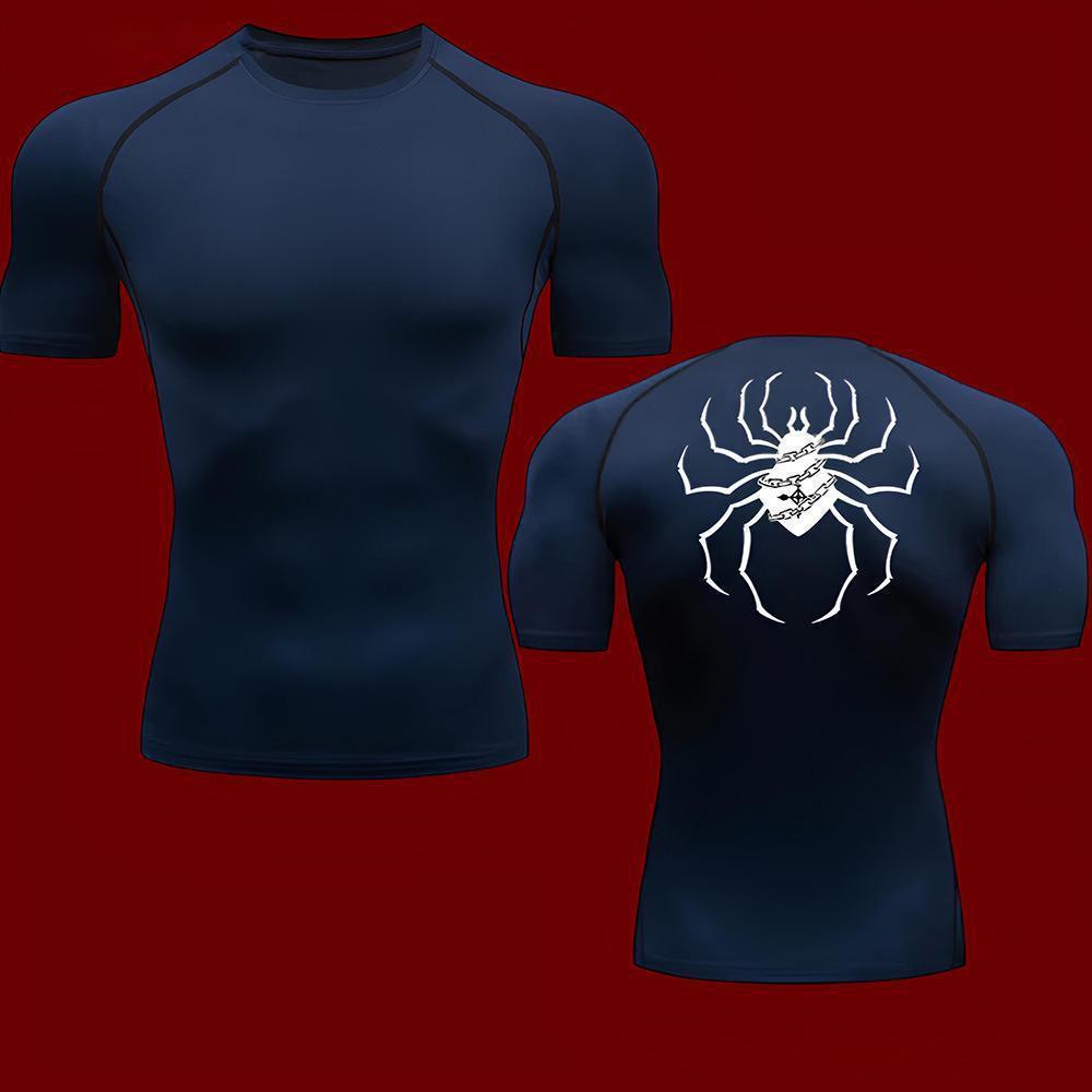 Dark Gothic Spider Print Short Sleeve T-Shirt Men's  Fitness Training Sports Running Athletic Top