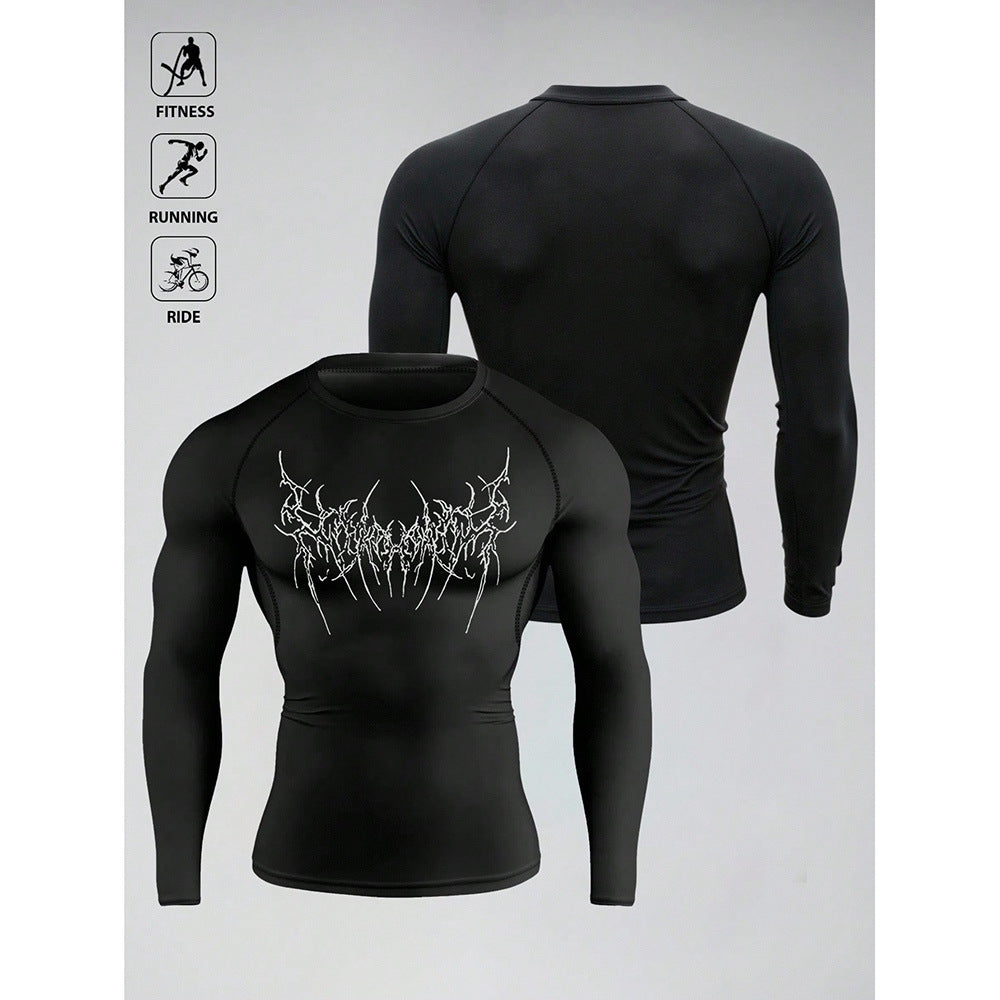 Printed Long Sleeve T-Shirt for Basketball, Football, Training, Fitness, Quick-Dry, Breathable Running Top