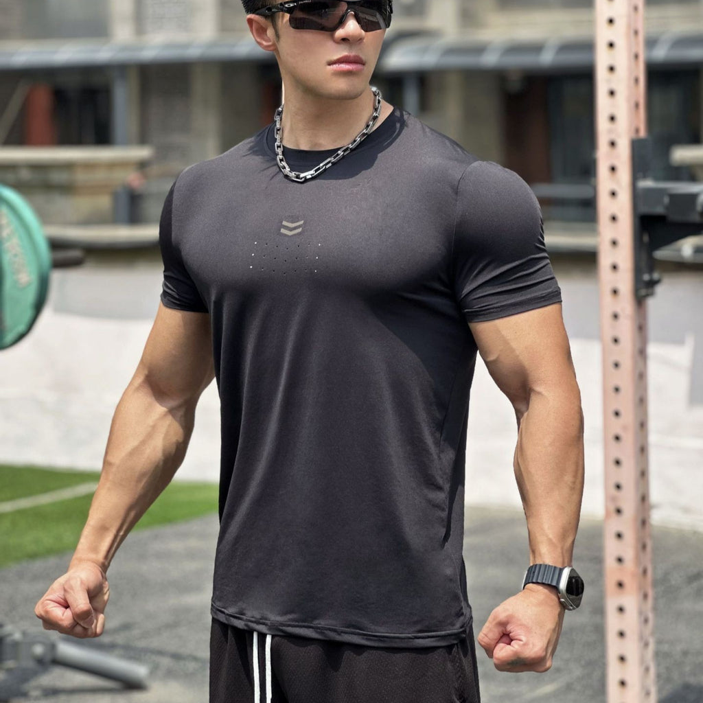 Muscle Fit Compression Fitness Short Sleeve Men's Basketball Running Training Cool Stretch Sports T-Shirt