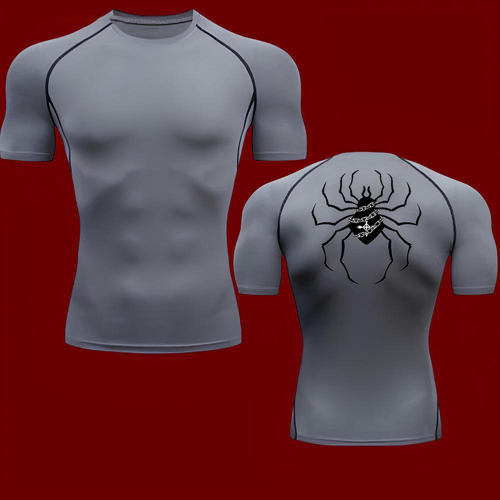 Dark Gothic Spider Print Short Sleeve T-Shirt Men's  Fitness Training Sports Running Athletic Top