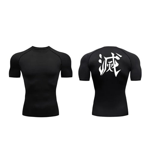 Demon Slayer Print Compression Shirts for Men Gym Workout Fitness Undershirts Short Sleeve Quick Dry Athletic Tees T-Shirt Tops