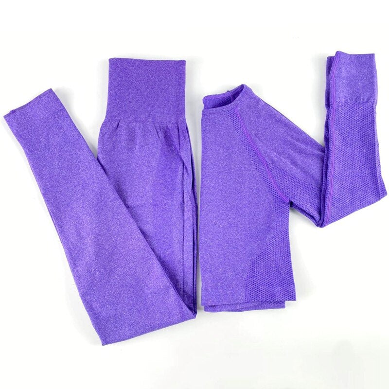 Women Seamless Yoga Set squat proof High Waist Gym Leggings + Shirts Suit Long Sleeve tops Fitness Workout Sports Sets