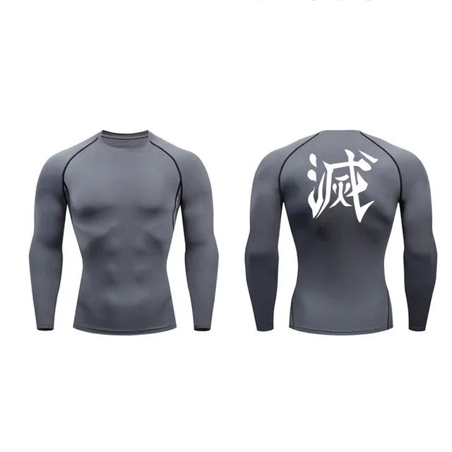Demon Slayer Print Compression Shirts for Men Gym Workout Fitness Undershirts Short Sleeve Quick Dry Athletic Tees T-Shirt Tops